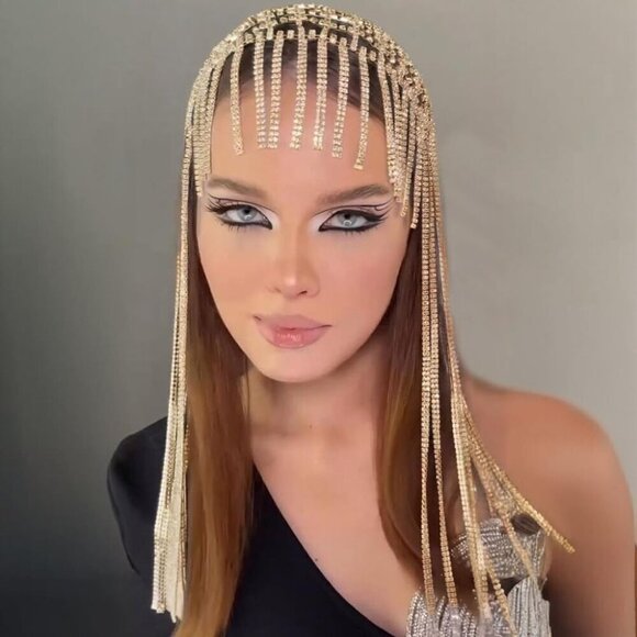 Long Rhinestone Headpiece Cap with Tassels Flapper Gatsby Hair Jewelry for Women main image 5